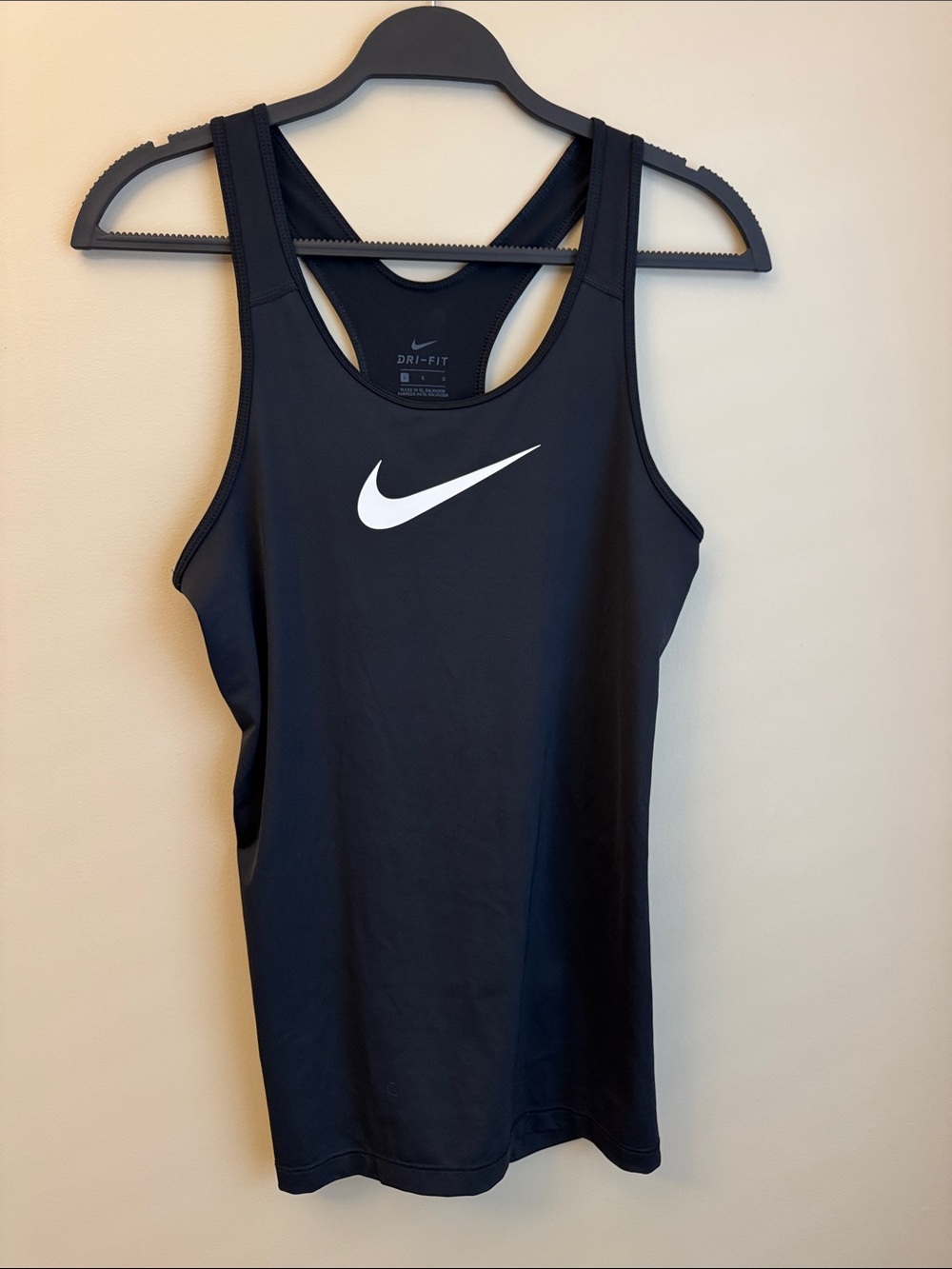 Nike Black Dri-FIT Racerback Tank with White Swoosh Size L